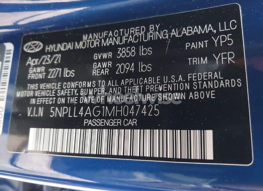 Photo 9 of 2021 Hyundai Elantra SE (VIN 5NPLL4AG1MH047425)