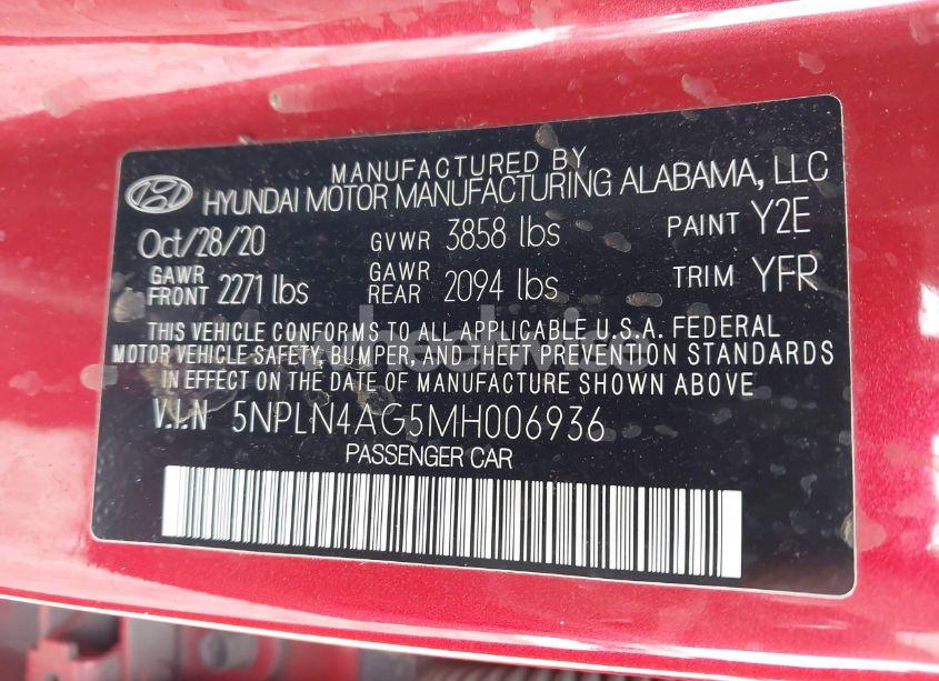 Photo 9 of 2021 Hyundai Elantra SEL (VIN 5NPLN4AG5MH006936)
