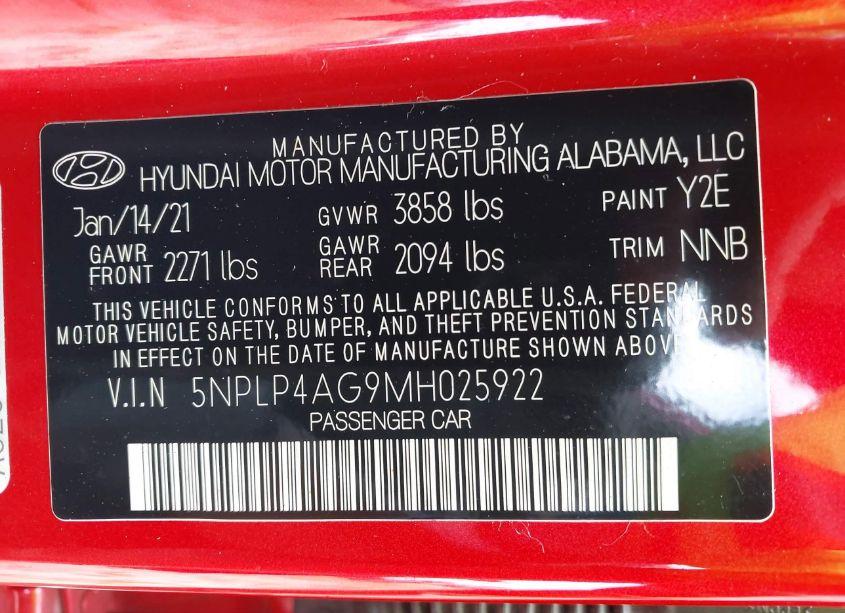 Photo 9 of 2021 Hyundai Elantra LIMITED (VIN 5NPLP4AG9MH025922)