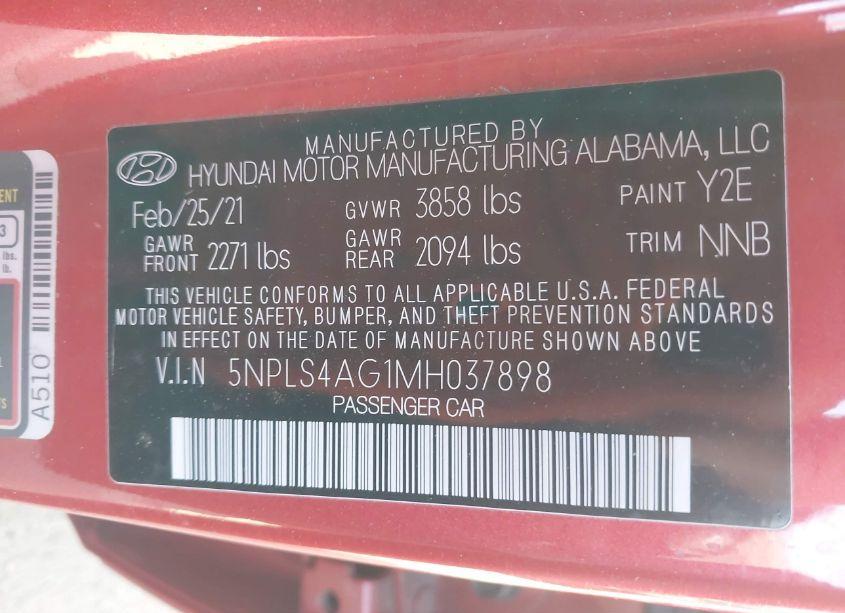 Photo 9 of 2021 Hyundai Elantra SEL (VIN 5NPLS4AG1MH037898)