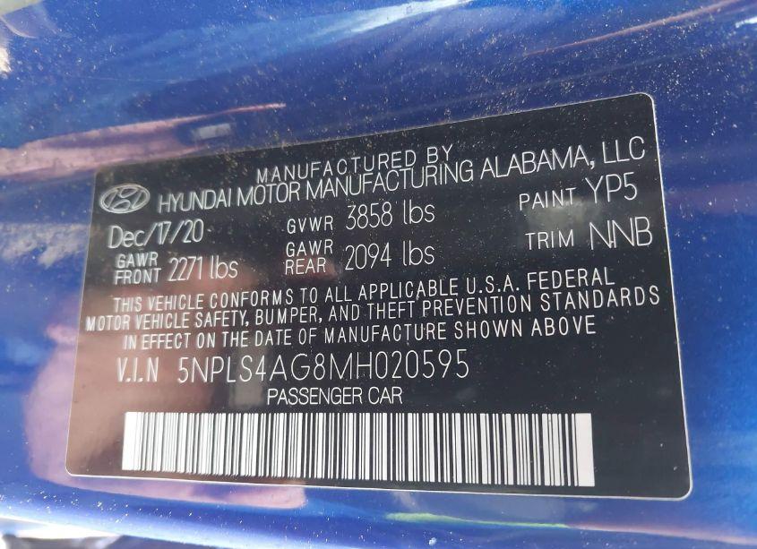 Photo 9 of 2021 Hyundai Elantra SEL (VIN 5NPLS4AG8MH020595)