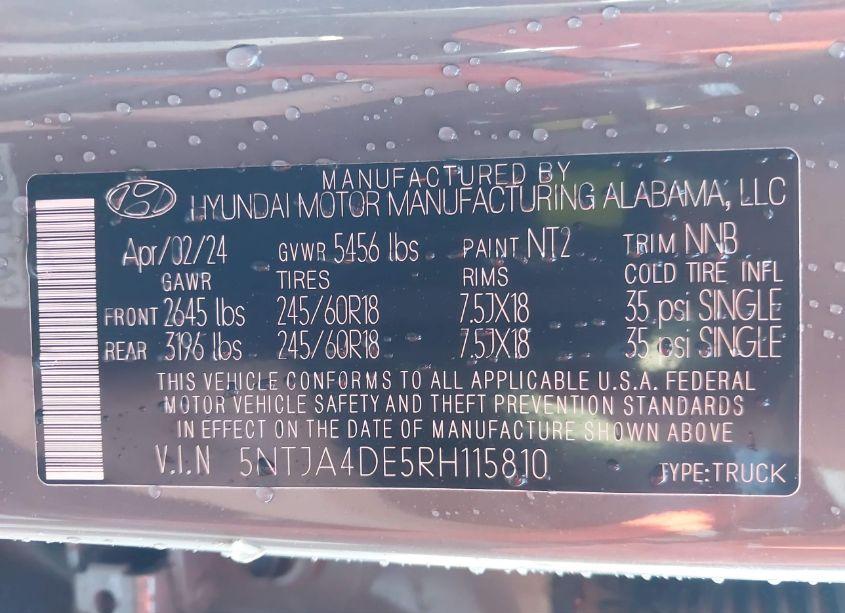 Photo 9 of 2024 Hyundai Santa CRUZ SE (VIN 5NTJA4DE5RH115810)