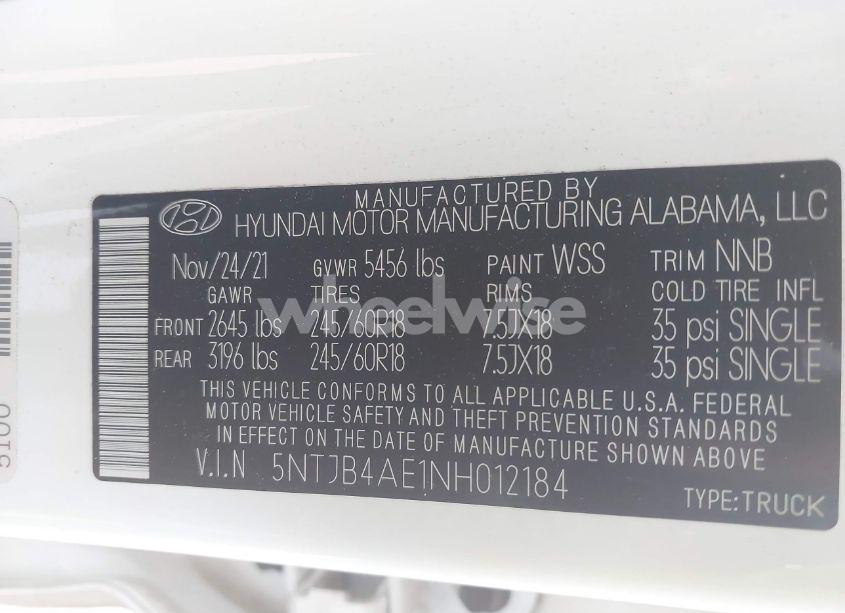 Photo 9 of 2022 Hyundai Santa CRUZ SEL (VIN 5NTJB4AE1NH012184)
