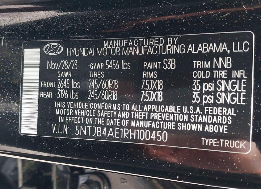 Photo 9 of 2024 Hyundai Santa CRUZ SEL (VIN 5NTJB4AE1RH100450)