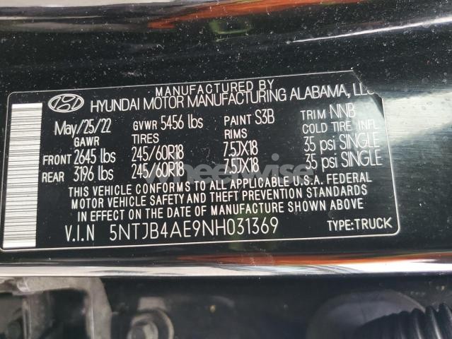 Photo 7 of 2022 HYUNDAI SANTA CRUZ SEL (VIN 5NTJB4AE9NH031369)