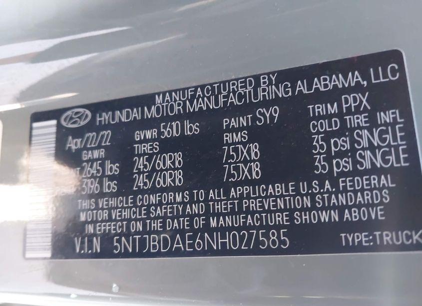 Photo 7 of 2022 Hyundai Santa CRUZ SEL (VIN 5NTJBDAE6NH027585)