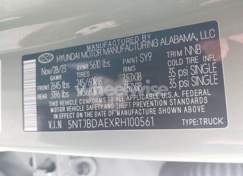 Photo 9 of 2024 Hyundai Santa CRUZ SEL (VIN 5NTJBDAEXRH100561)