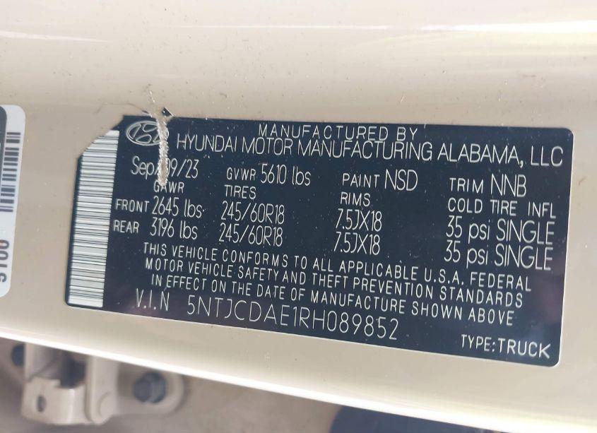 Photo 9 of 2024 Hyundai Santa CRUZ SEL (VIN 5NTJCDAE1RH089852)