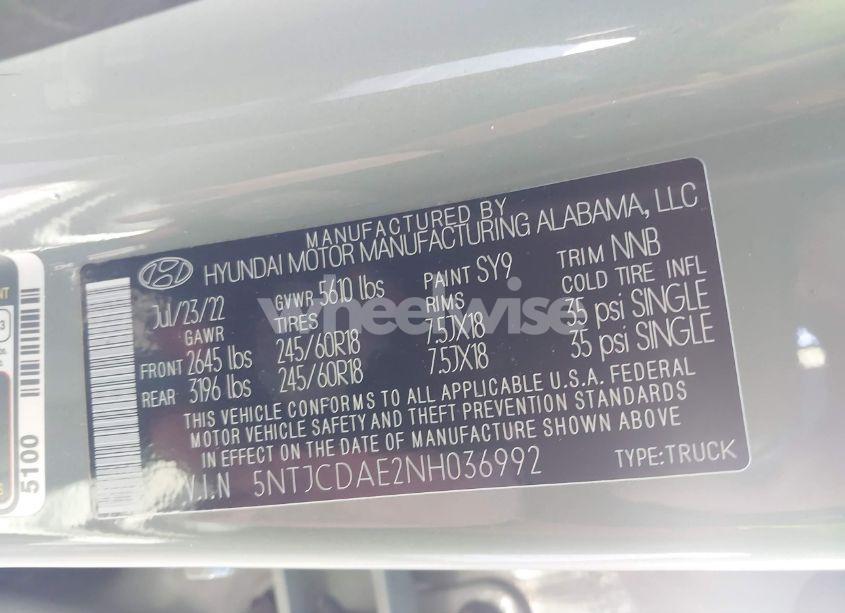 Photo 9 of 2022 Hyundai Santa CRUZ SEL (VIN 5NTJCDAE2NH036992)