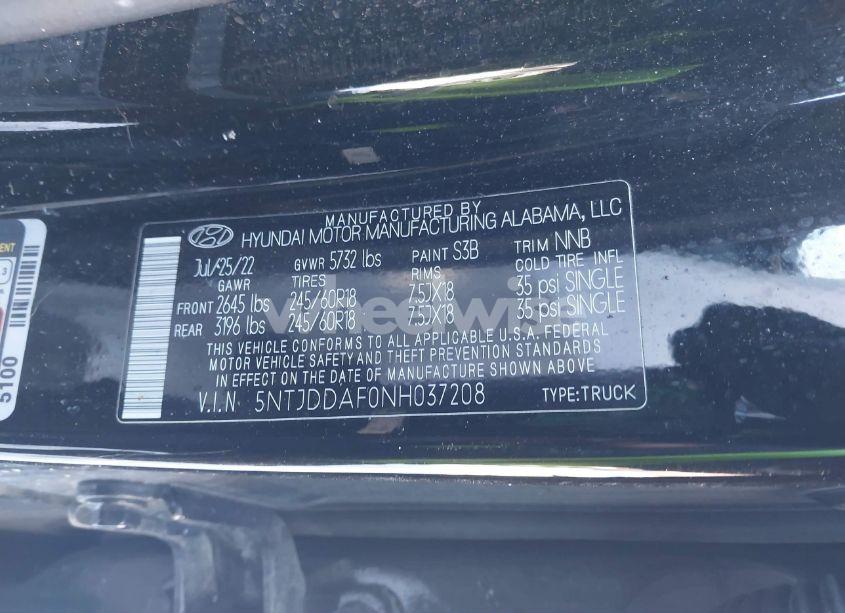 Photo 9 of 2022 Hyundai Santa CRUZ SEL PREMIUM (VIN 5NTJDDAF0NH037208)