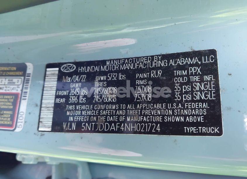 Photo 9 of 2022 Hyundai Santa CRUZ SEL PREMIUM (VIN 5NTJDDAF4NH021724)