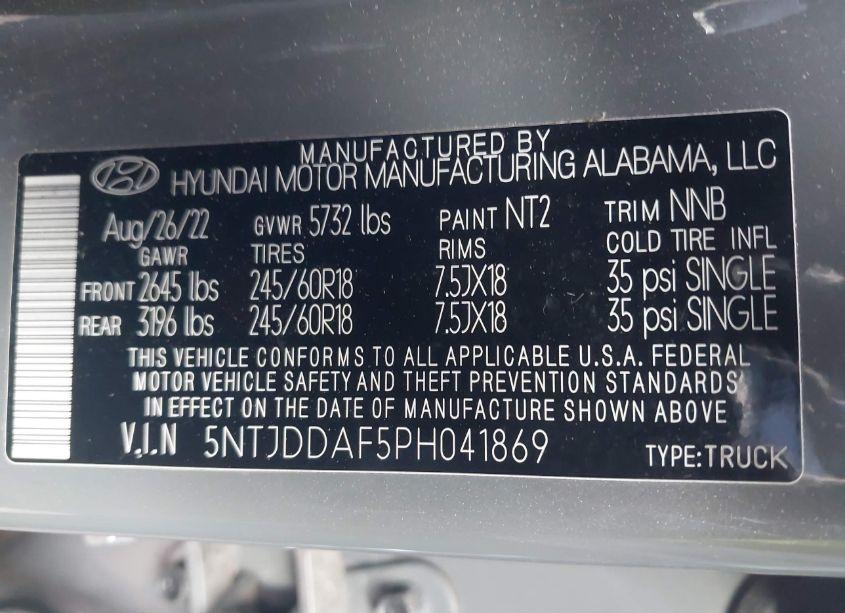 Photo 9 of 2023 Hyundai Santa CRUZ SEL PREMIUM (VIN 5NTJDDAF5PH041869)