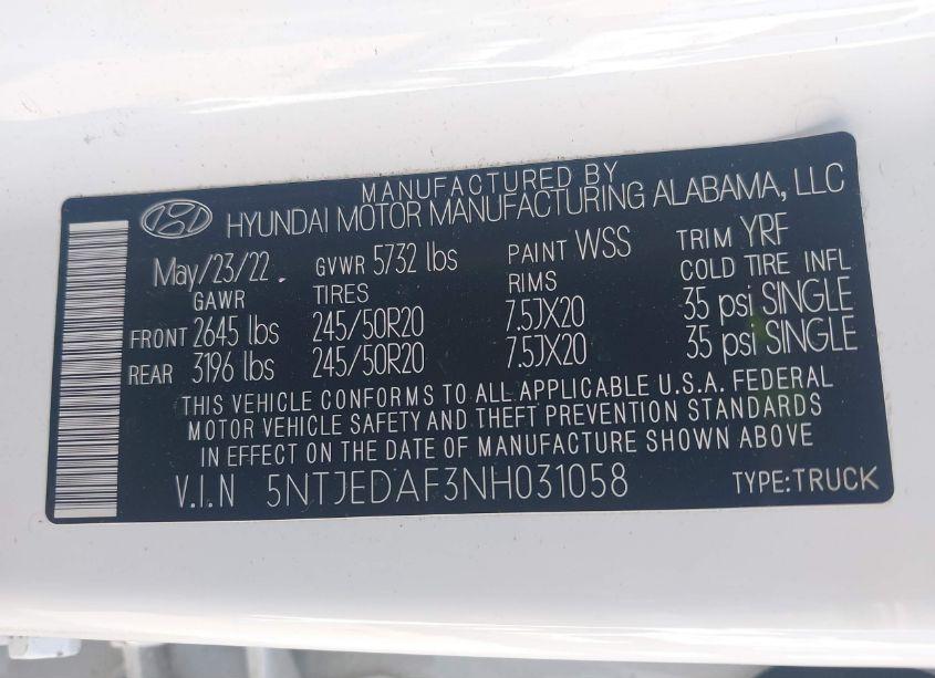 Photo 9 of 2022 Hyundai Santa CRUZ LIMITED (VIN 5NTJEDAF3NH031058)