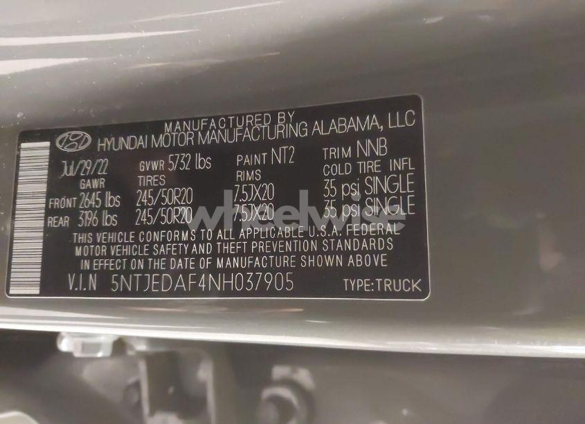 Photo 9 of 2022 Hyundai Santa CRUZ LIMITED (VIN 5NTJEDAF4NH037905)