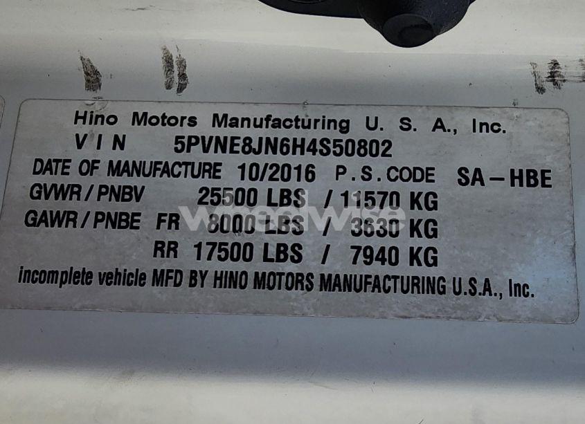 Photo 9 of 2017 Hino 238/258/268 (VIN 5PVNE8JN6H4S50802)