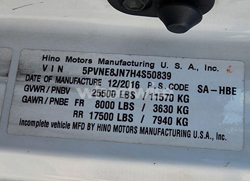 Photo 9 of 2017 Hino 238/258/268 (VIN 5PVNE8JN7H4S50839)