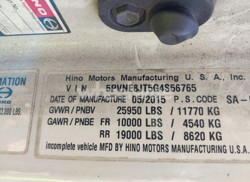 Photo 8 of 2016 Hino 258/268 (VIN 5PVNE8JT5G4S56765)