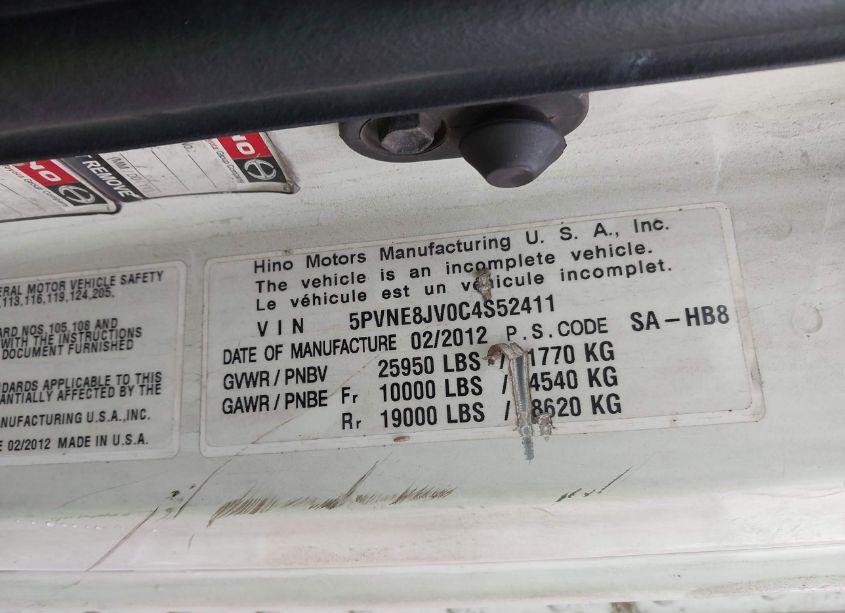 Photo 8 of 2012 Hino 258/268 (VIN 5PVNE8JV0C4S52411)
