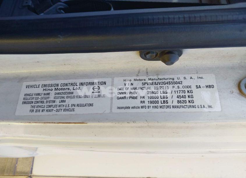 Photo 8 of 2016 Hino 258/268 (VIN 5PVNE8JV2G4S55042)