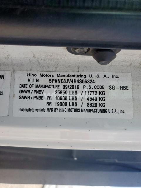 Photo 4 of 2017 HINO 258/268 (VIN 5PVNE8JV4H4S56324)