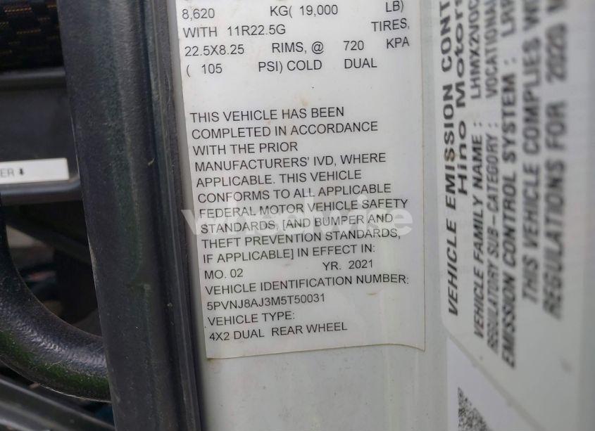 Photo 8 of 2021 Hino 238/258/268 (VIN 5PVNJ8AJ3M5T50031)