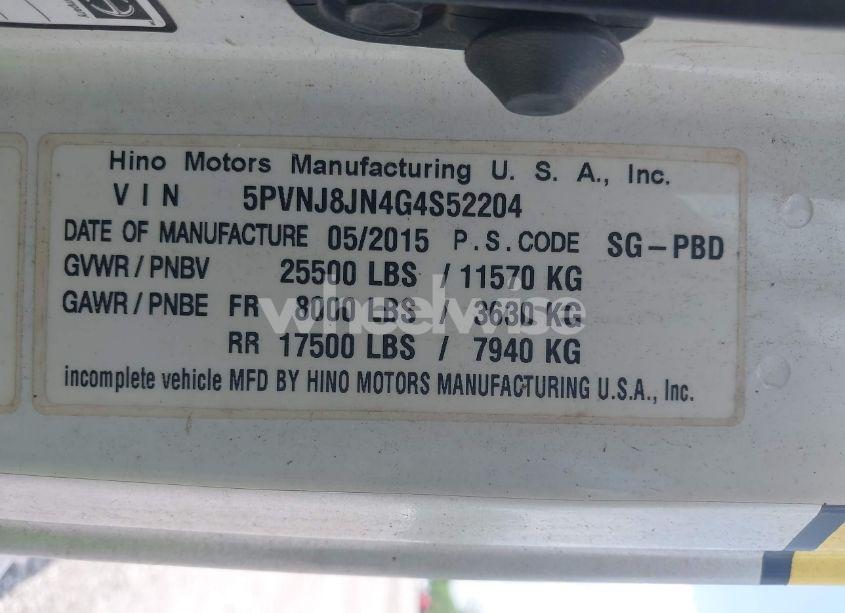 Photo 8 of 2016 Hino 258/268 (VIN 5PVNJ8JN4G4S52204)