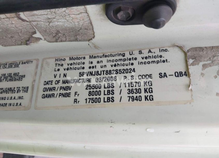 Photo 8 of 2008 Hino 258/268 (VIN 5PVNJ8JT882S52024)