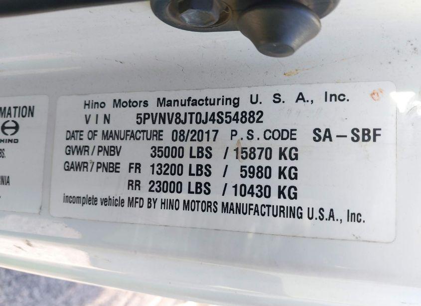 Photo 8 of 2018 Hino 268/338 (VIN 5PVNV8JT0J4S54882)