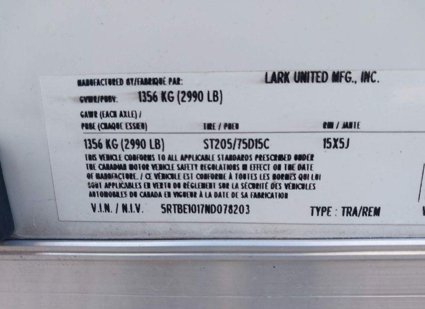 Photo 9 of 2022 Lark United TRAILER (VIN 5RTBE1017ND078203)