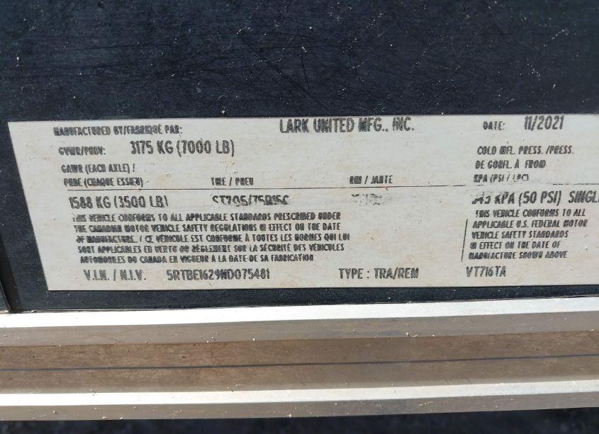 Photo 9 of 2022 Lark United CARGO TRAILER 7X16 (VIN 5RTBE1629ND075481)