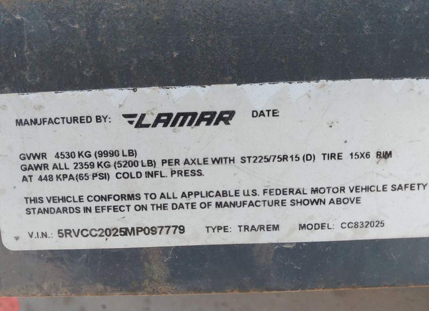 Photo 9 of 2021 Lamar Flatbed TRAILER (VIN 5RVCC2025MP097779)