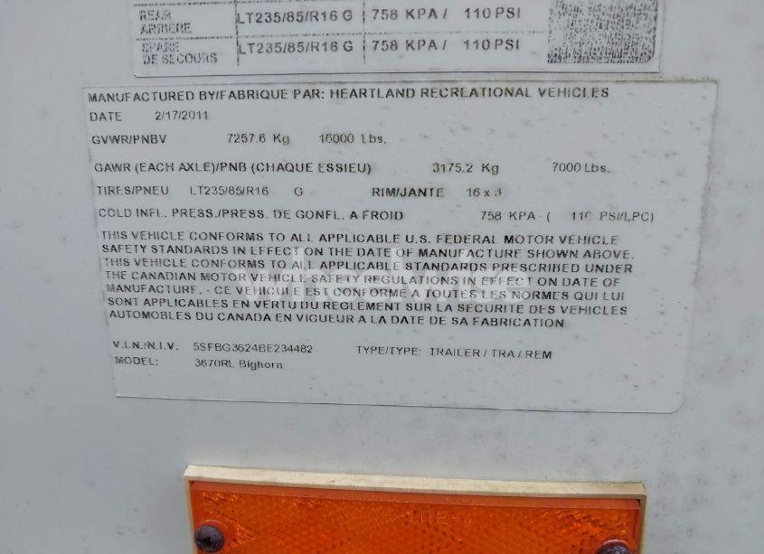 Photo 9 of 2011 Heartland Bighorn TRAVEL TRAILER (VIN 5SFBG3624BE234482)