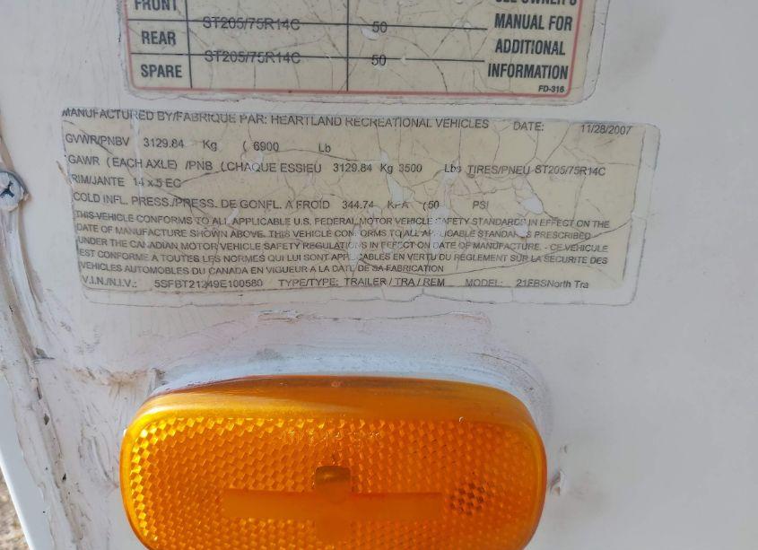 Photo 9 of 2009 Heartland North TRAIL 21FBS (VIN 5SFBT21249E100580)