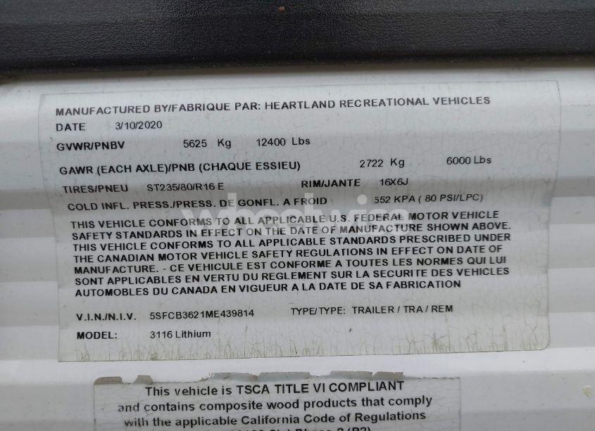 Photo 9 of 2021 Heartland Lithium (VIN 5SFCB3621ME439814)