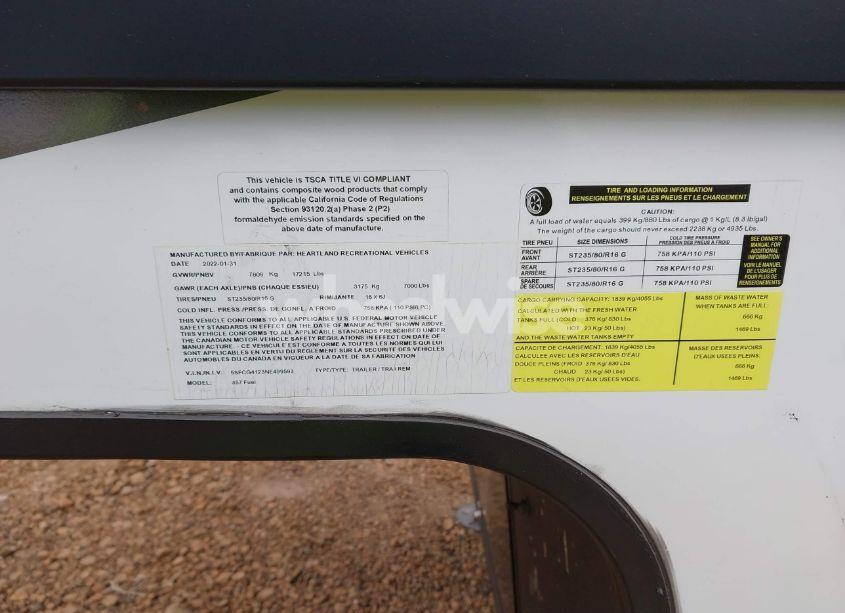 Photo 9 of 2022 Heartland Fuel (VIN 5SFCG4123NE499593)