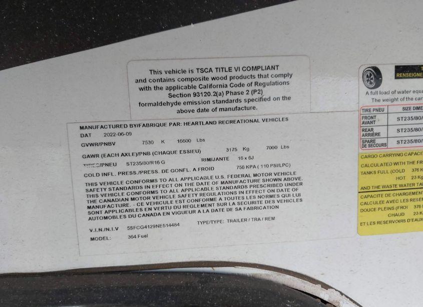 Photo 9 of 2022 Unknown Fuel 364 5TH WHEEL (VIN 5SFCG4129NE514484)