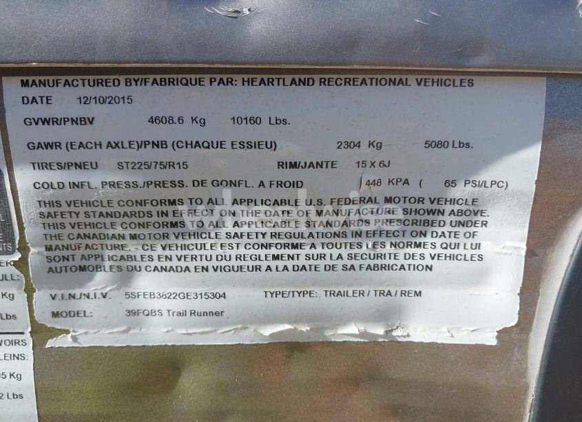Photo 9 of 2016 Heartland Rv OTHER (VIN 5SFEB3822GE315304)