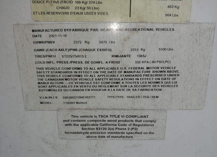 Photo 9 of 2022 Mallard Other (VIN 5SFNB2218NE492771)