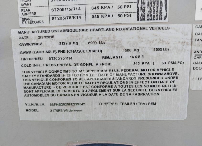 Photo 9 of 2015 Heartland Wilderness (VIN 5SFNB2620FE299342)