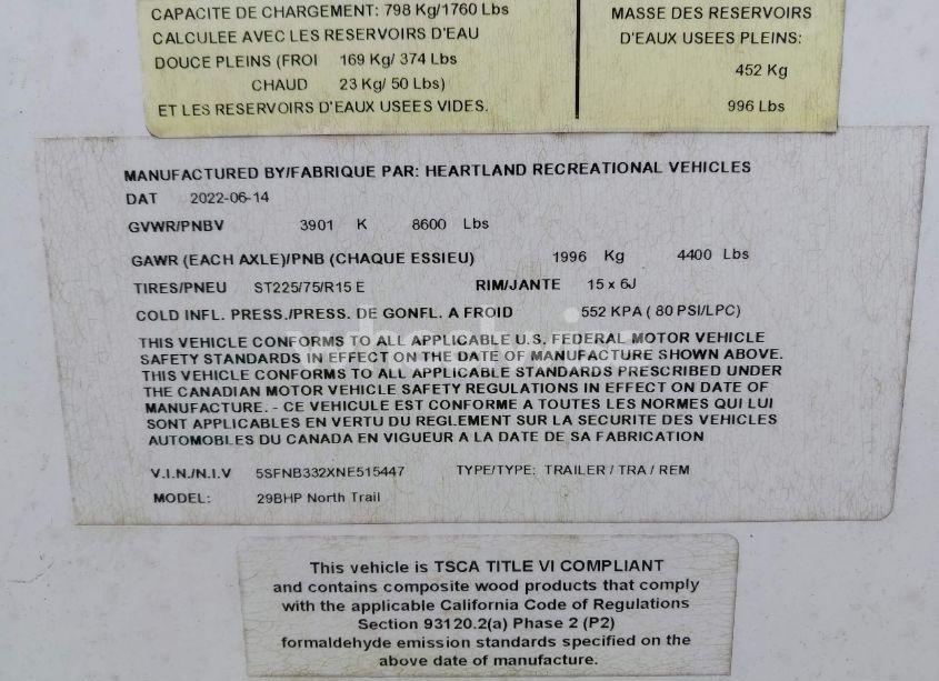 Photo 9 of 2022 Heartland Other (VIN 5SFNB332XNE515447)