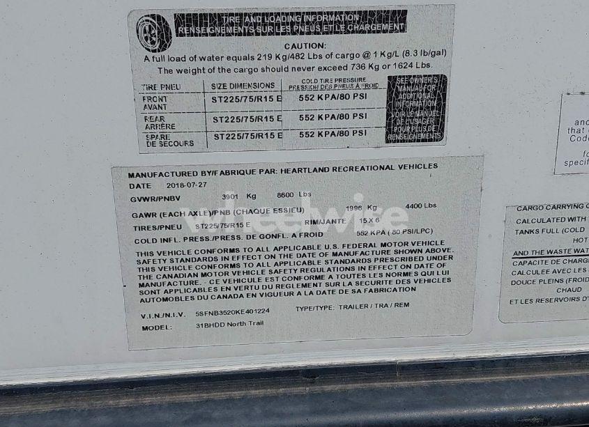 Photo 9 of 2019 Heartland North TRAI (VIN 5SFNB3520KE401224)