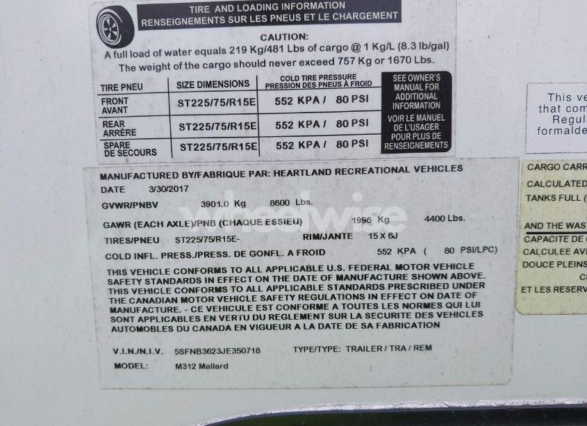 Photo 9 of 2018 Heartland Mallard 312 (VIN 5SFNB3623JE350718)