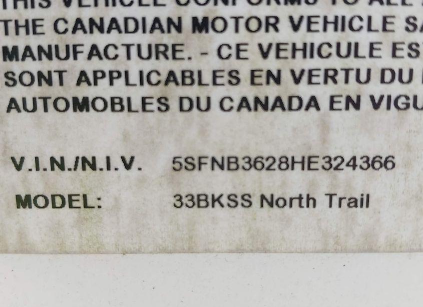 Photo 9 of 2017 Heartland 33bkss NORTH TRAIL (VIN 5SFNB3628HE324366)