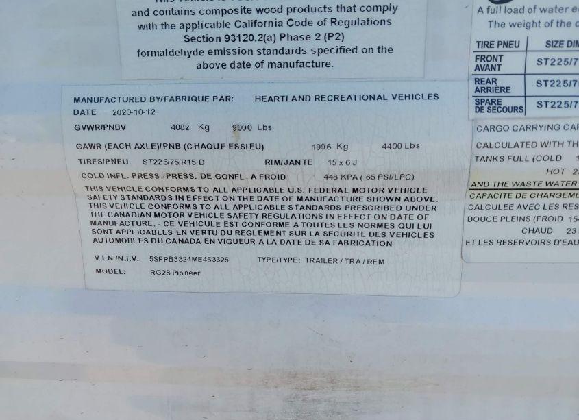 Photo 9 of 2021 Heartland Pioneer RG28 (VIN 5SFPB3324ME453325)