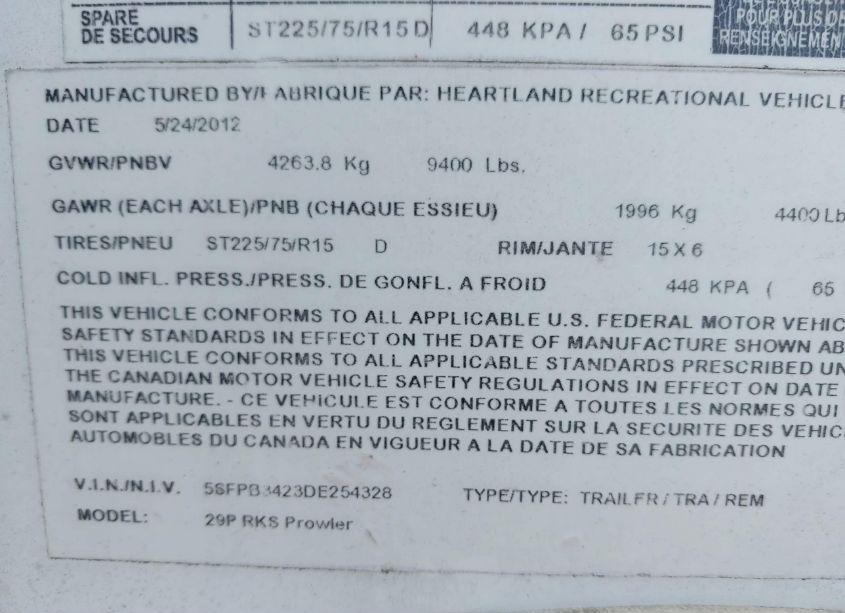 Photo 9 of 2013 Heartland Prowler 29P RKS (VIN 5SFPB3423DE254328)