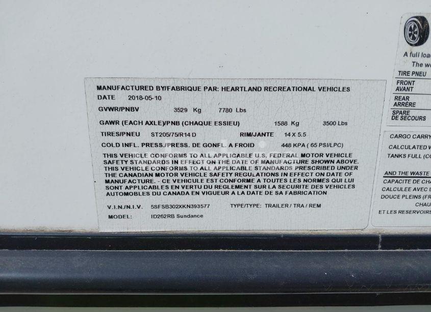 Photo 9 of 2019 Heartland Other (VIN 5SFSB302XKN393577)