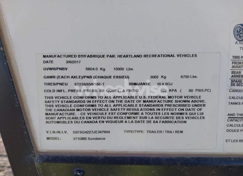 Photo 9 of 2018 Heartland. Sundance (VIN 5SFSG4227JE347904)