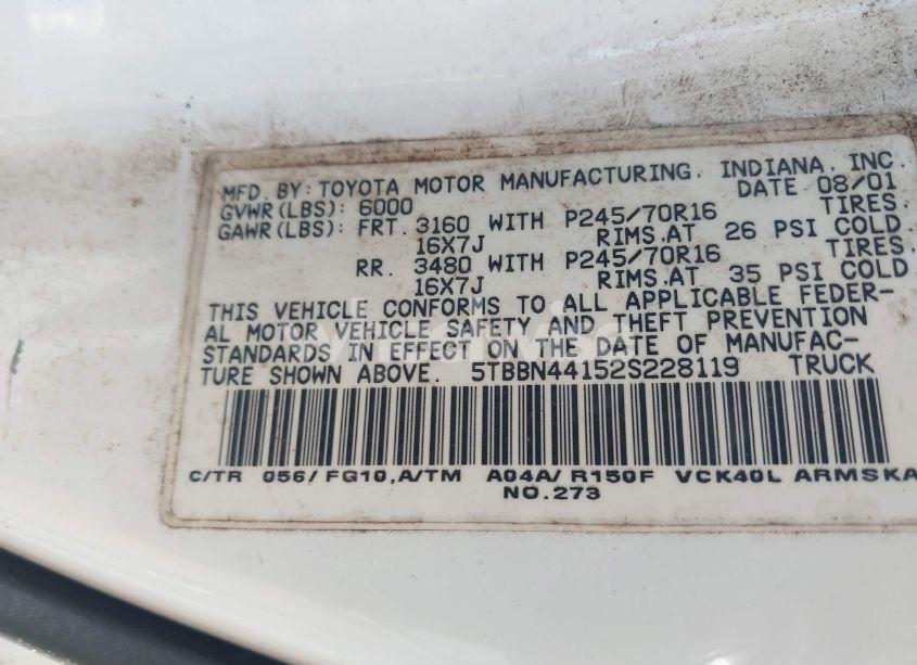 Photo 9 of 2002 Toyota Tundra SR5 (VIN 5TBBN44152S228119)