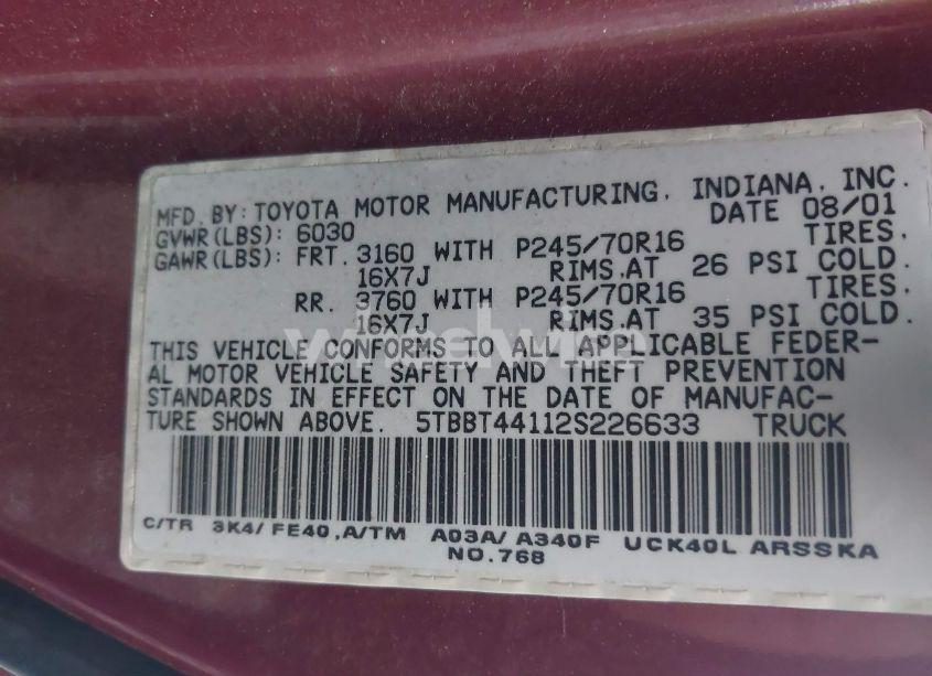 Photo 9 of 2002 Toyota Tundra SR5 V8 (VIN 5TBBT44112S226633)