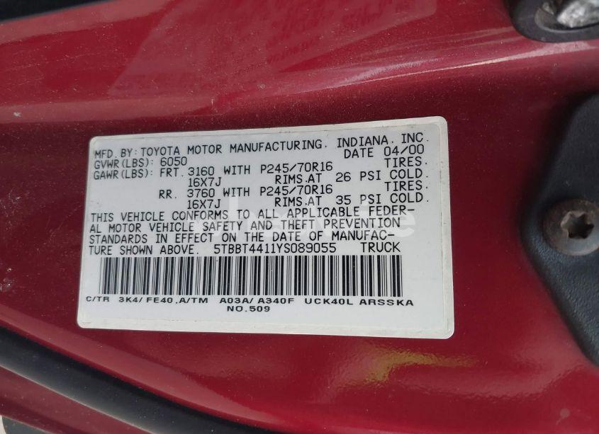 Photo 9 of 2000 Toyota Tundra SR5 V8 (VIN 5TBBT4411YS089055)